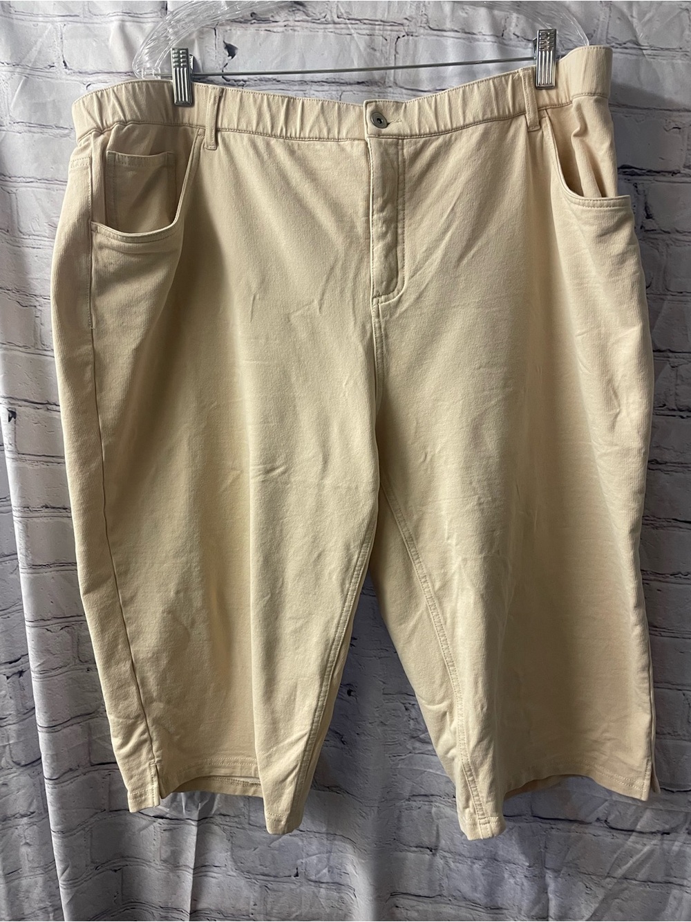 DENIM & CO BEIGE PANTS  CAPRI COTTON SPANDEX PULL ON  4 POCKETS  24W Pre-owned